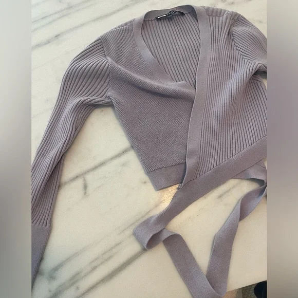 Toccin purple knit wrap sweater. Cropped. Size XS - Picture 6 of 15